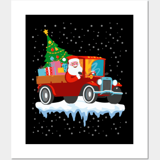 Red jeep pine tree Funny Merry Christmas family pajama Posters and Art